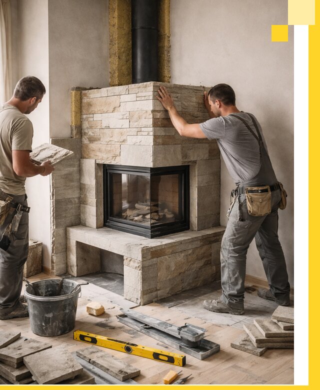 Угловые камины под ключ проект, монтаж и отделка в Александрове