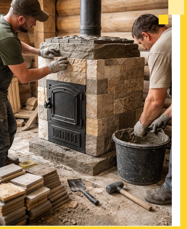 Облицовка банной печи под ключ в Александрове: камень и плитка