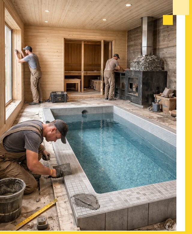 Проект бани с бассейном и сауной в Александрове под ключ