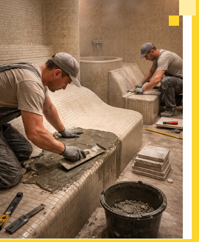 Лежаки для хамама под ключ в Александрове, проект и монтаж